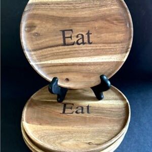 Rustic Brown Wooden Dining Plates Set